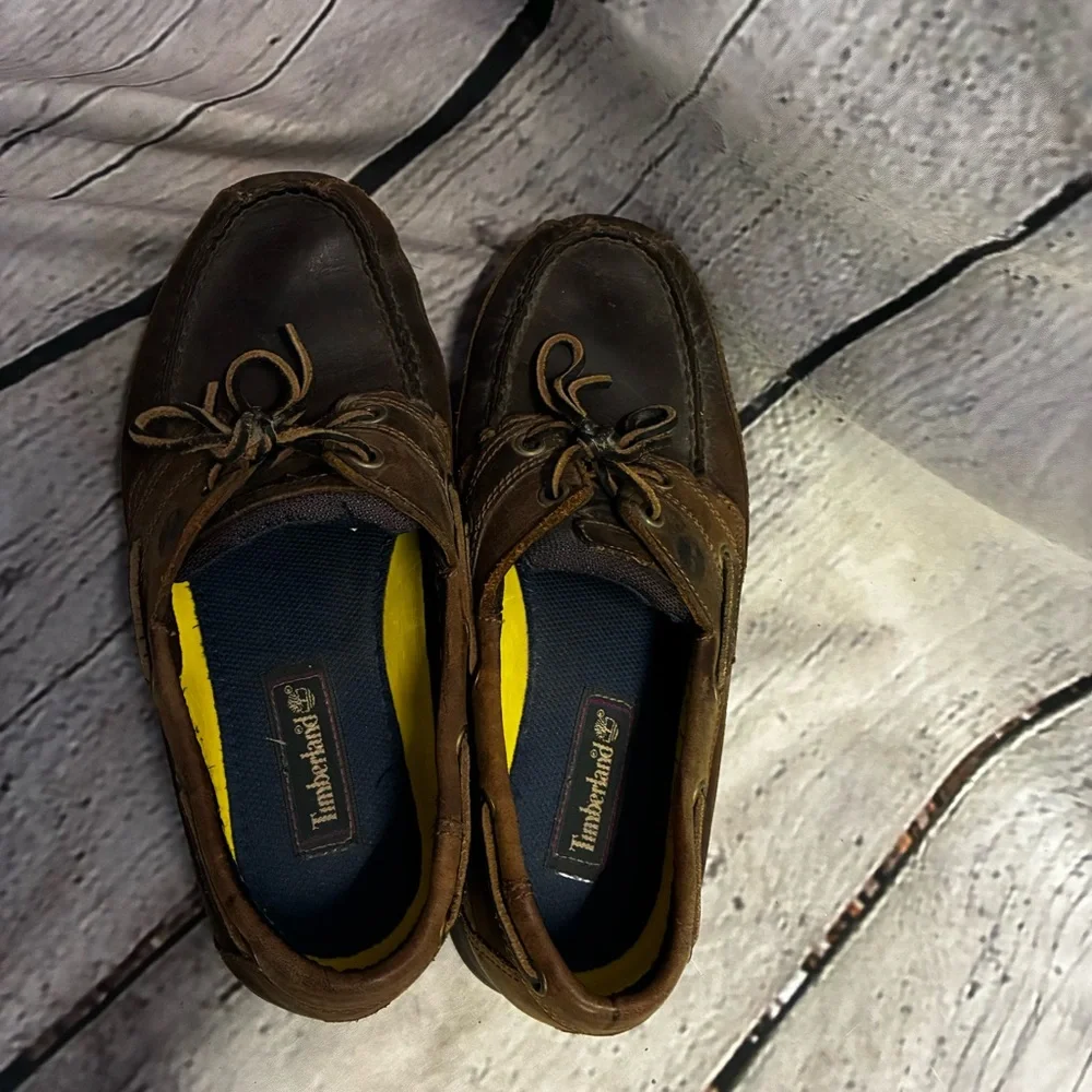Timberland Brown Leather Slip On Preppy Loafer Nautical‎ Boat Shoe Casual Sz 8W